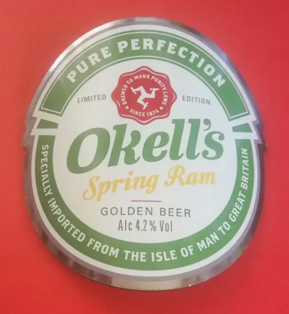 OKELL'S Brauerei FRÜHLING RAM Echt Ale Bierpumpe Clip Abzeichen vorne Isle Of Manx