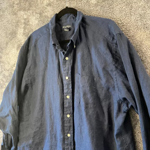 Brooks Brothers Shirt Mens Extra Large Dark Blue Irish Linen Button Up Light