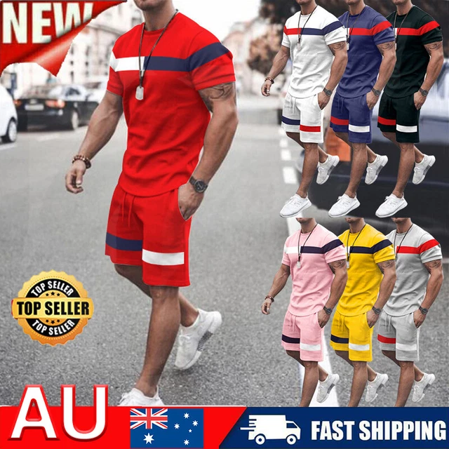 Abito estivo uomo set 2 pezzi t-shirt a maniche corte e pantaloncini danza allenamento //