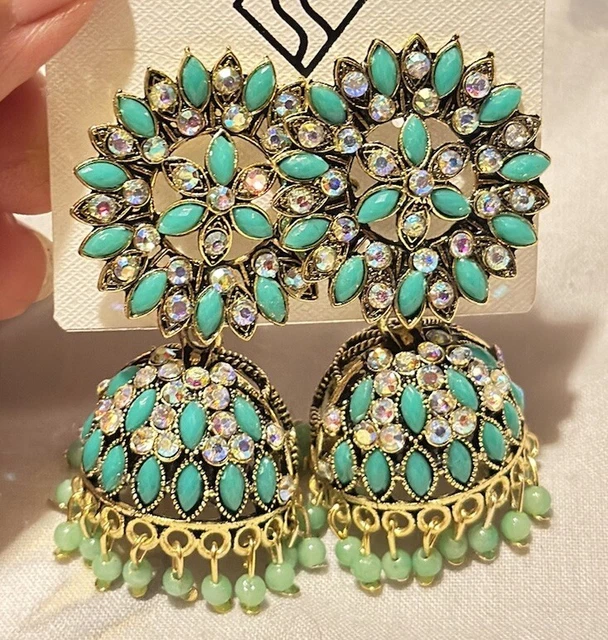 New Pakistani Indian Bollywood Mehndi Jhumka Dangle Earrings – Gold Jhumki Jewellery