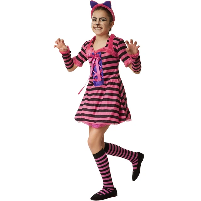 Costume da Bambina Galante Stregatto Abito Attillato Nere Rosa Carnevale Festa n