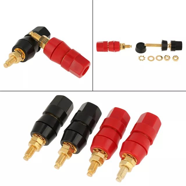 4 Pcs Black and Red Audio Speaker Binding Post For Banana Jack Adapter Connector