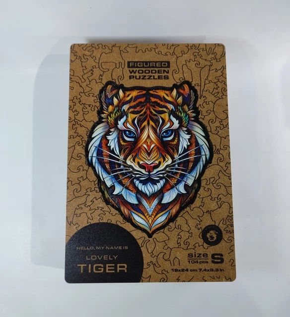 UNIDRAGON Wooden Puzzle Jigsaw, Lovely Tiger (19 x 24 cm) 104 pcs, Small