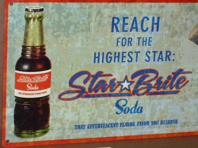 STAR BRITE SODA - TIN SIGN - Shows PRETTY GIRL - Drinking from OLD GLASS BOTTLE