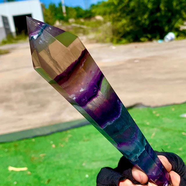 271G Natural rainbow fluorite scepter Quartz Crystal Single-End Terminated Wand