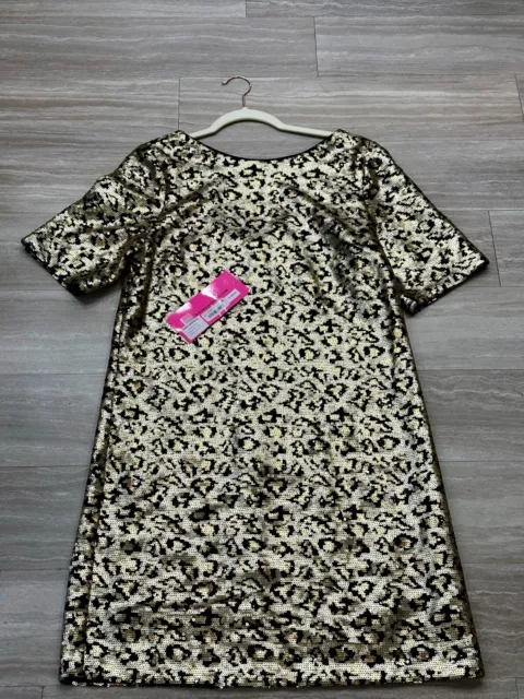 BETSEY JOHNSON Dress, Women's Gold Low Back Animal Print Short Sleeve Size 12