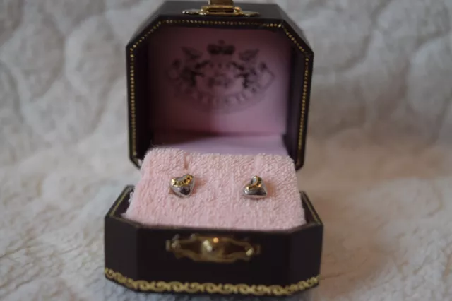 Juicy Couture Heart Stud Earrings with Crown Backing in Box