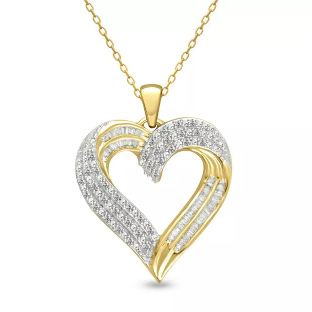 Valentine Gift 14k Yellow Gold over Silver 1/2 CT TDW Diamond Heart Pendant