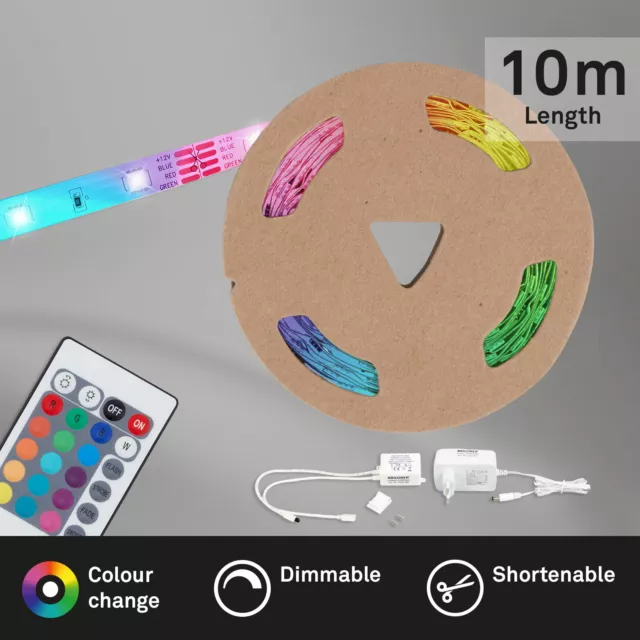 LED Band LED Stripe 10 Meter RGB dimmbar Farbstopp 24W selbstklebend Briloner