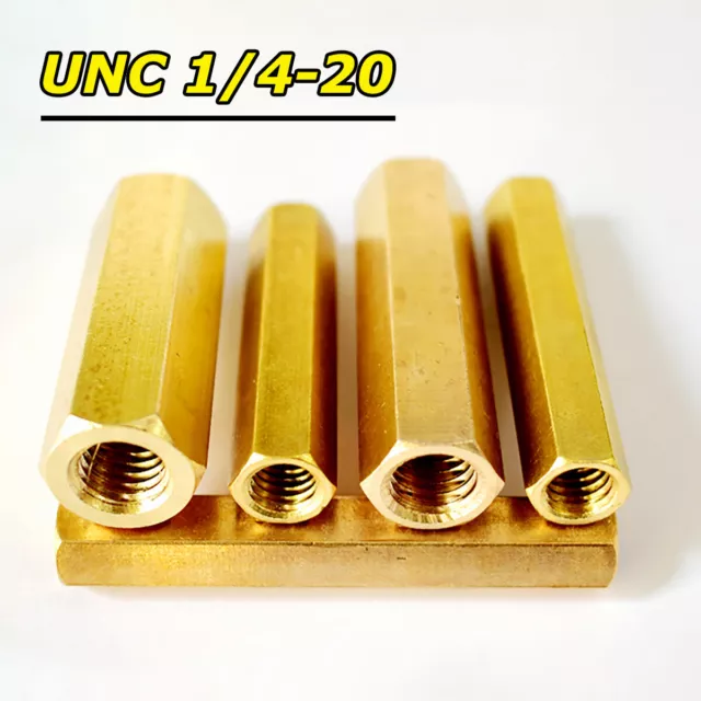 UNC 1/4-20 Brass Hex Nut Hexagon Connector Sleeving Threaded Bar Stud Standoff