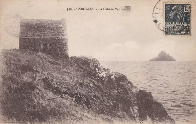 CPA 50 NORMANDIE près Avranches CAROLLES Cabane Vauban & Mont Saint-Michel 1931