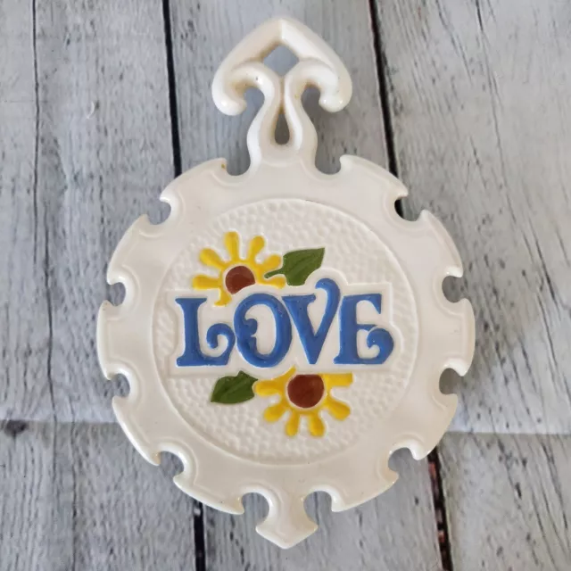 Vtg LOVE Trivet Hot Plate Ceramic Flower Power 1970s Sunflower Plaque