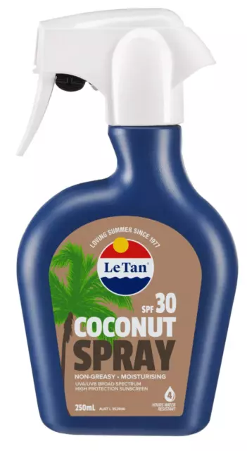 Le Tan SPF 30+ Coconut Sunscreen Spray 250m LeTAN Trigger Spray Bottle