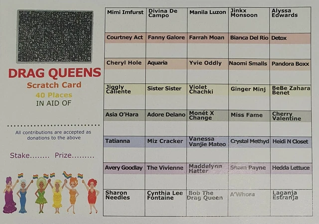 Lgbtq Raffle DRAG QUEEN THEMED Lgbt Fundraising Scratch Cards A6 Full Colour Charity ...