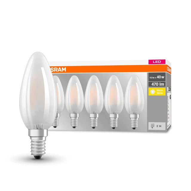 5 x Osram LED Filament Leuchtmittel Kerzen 4W =40W E14 matt 470lm warmweiß 2700K
