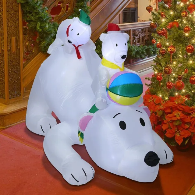 6FT Christmas Inflatables Outdoor Polar Bear and Cubs with Santa Hats, Scarves