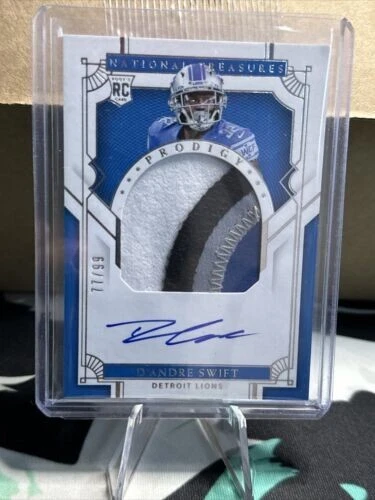 D'Andre Swift RC ~ 2020 NATIONAL TREASURES - 4 COLOR Rookie Patch AUTO # 77/99 `