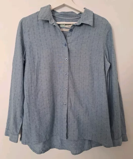 Seasalt Size UK 16 Betjeman Blue Chambray Denim Long Sleeve Shirt 100% Cotton