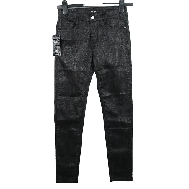 VOGGO DENIM JEAN Skinny Femme 38 Noir Imprimé Serpent Neuf Haute