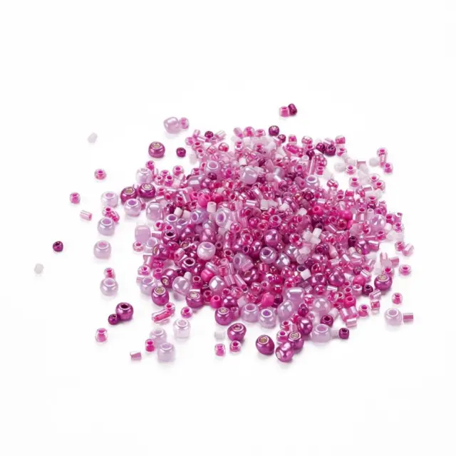 50g Pink Seed Bead Soup Mix - Random Mixed Pack and Various Shapes - P01012