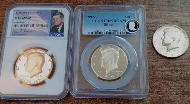 Kennedy 3 Coin Lot- 2 Graded Cameo, 1 2021 D Mint Condition Ungraded (In Pics)