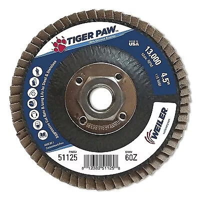 Tiger Paw TY29 Coated Abrasive Flap Disc, 4-1/2 in dia, 60 Grit, 5/8 in-11,