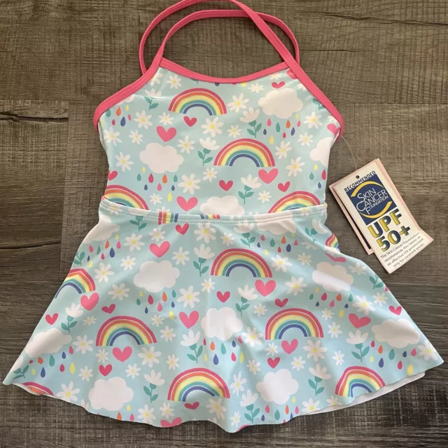 Andy and Evan Swimsuit Girls One piece swim Skirt 3T Zip Rainbow UPF 50 NWT