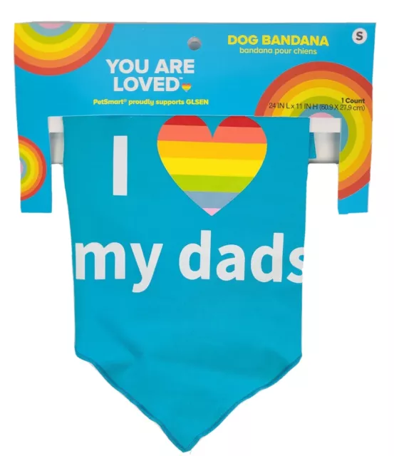 I Love My Dads Gay Pride Dog Bandana Rainbow Heart Small 24" x 11" GLSEN