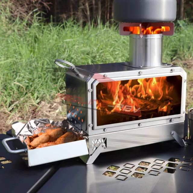 Portable Stainless Steel Wood Burning Stove Outdoor Cooking Oven Grill Camping