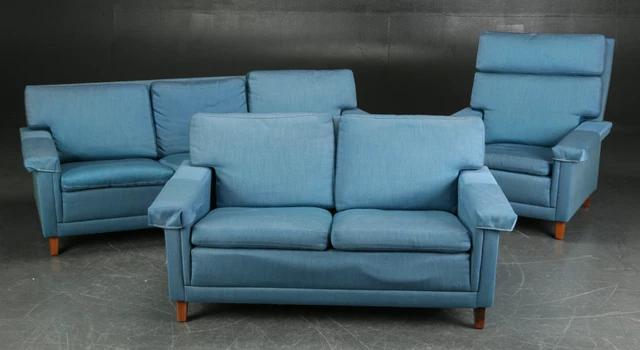 DANISH Vintage retro mid century 60s 70s 2 seater sofa couch Blue wool rosewood