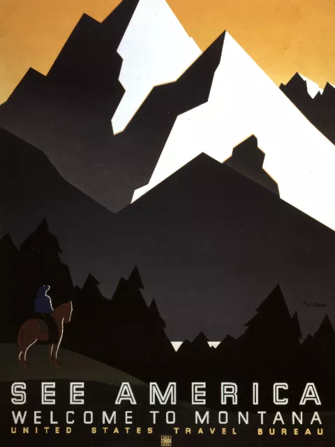 America Travel to Montana POSTER.Classroom School art.Vintage Room Deco 389i