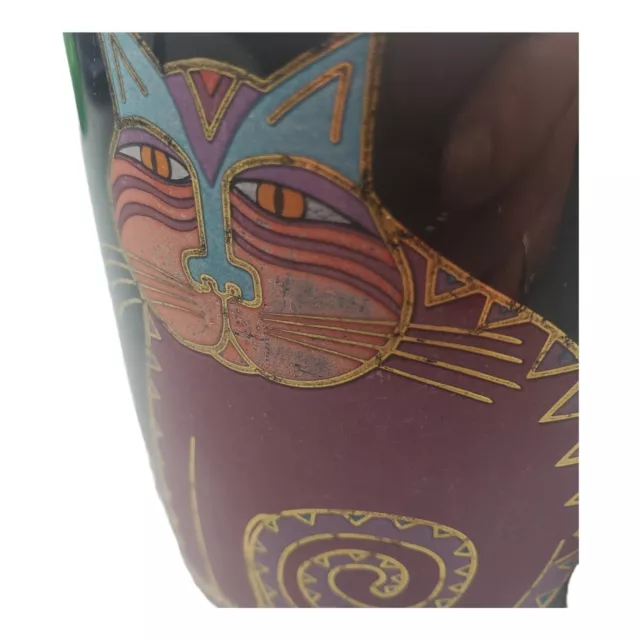 VTG Laurel Burch 12oz Coffee Tea Mug "MYTHICAL CAT" Black Purple Gold Abstract 3