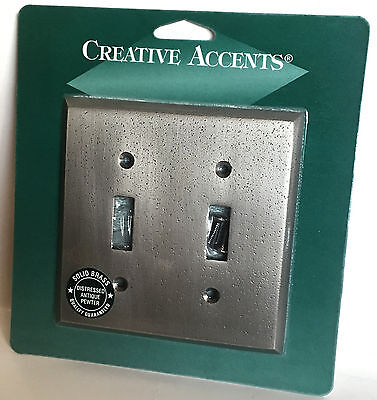 CREATIVE ACCENTS Solid Brass Distressed Antique Pewter Double Switch Wallplate