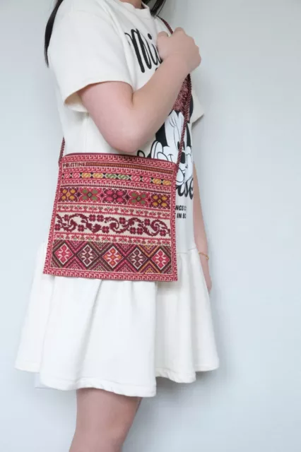 JOEVE Lebanese Rose: Artisan Red Embroidered Crossbody Handbag