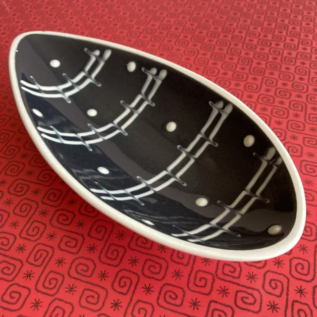 Hornsea Pottery Studio Slipware Black & White Oval Dish By John Clappison 50s