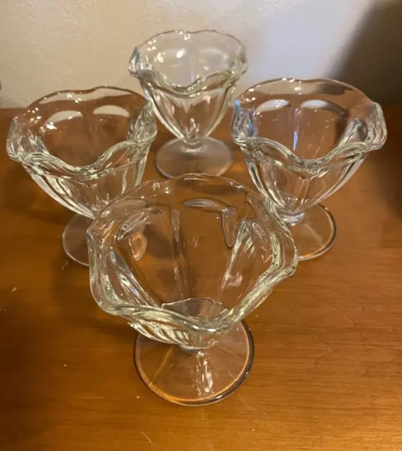 Vintage Clear Tulip-Shaped Ice Cream Sundae Dishes Bowls -- Lot of 4 Bowls