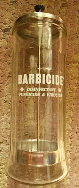 Vintage Barbicide Disinfectant Fungicide & Virucide Clear Glass Jar Barber Shop