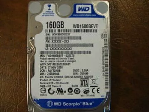 Pour Pièces Seulement WD WD1600BEVT-22ZCT0 Dcm : FAYT2HBB 2.5 " 160gb SATA Dur