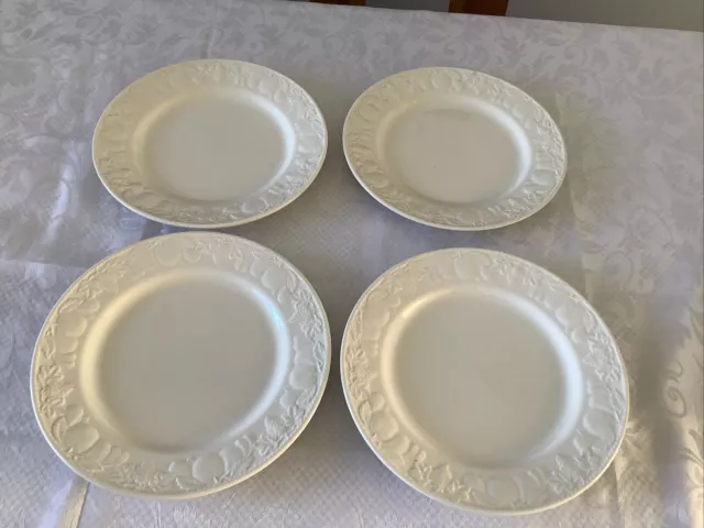 BHS lincoln Dinner Plates White  25.5cm Embossed Fruit Patterns X 4