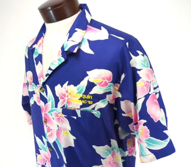 Vtg BAREFOOT IN PARADISE Purple/Pink Floral Men's XL Hawaiian Shirt -Sewn Name *