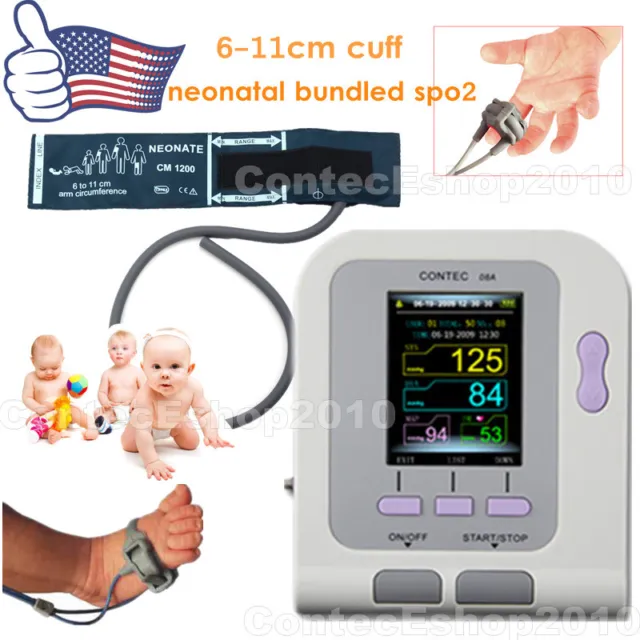 Infant Neonatal Blood Pressure Monitor 6-11cm cuff Digital SPO2 Bundled Probe,US