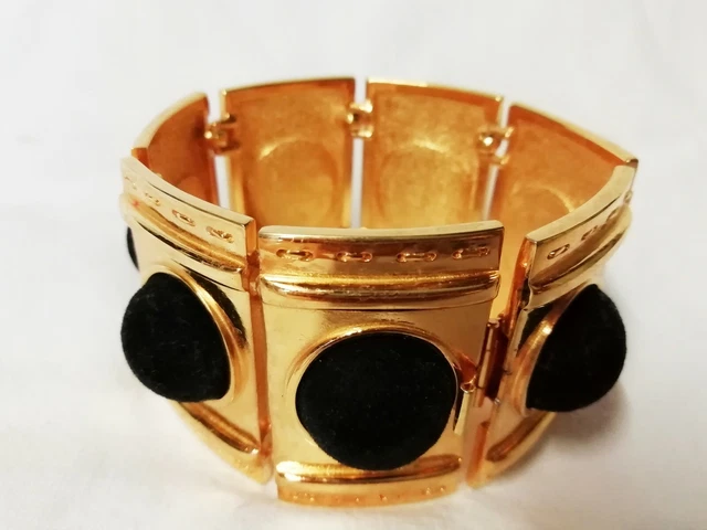 Bracelet Manchette Vintage CLAUDE MONTANA – Métal Laiton Doré & Résine Bleu – Occasion