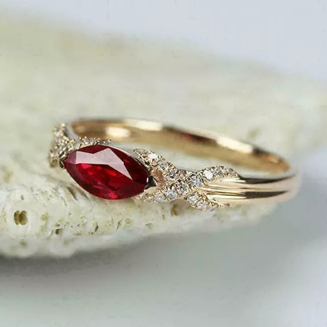 2CT Marquise Simulated Red Garnet Engagement Ring 14K Yellow Gold Plated Silver