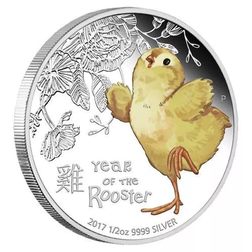 2017 Tuvalu cute BABY Rooster 1/2 oz Silver Proof 50c Coin Lunar Year Colorized