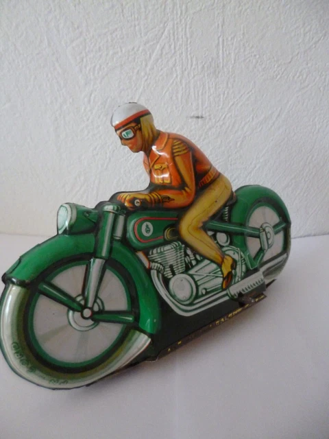 Moto En Tôle Lithographiée WJ – Friction – 16,5 Cm – Vintage Allemagne – Tintoy