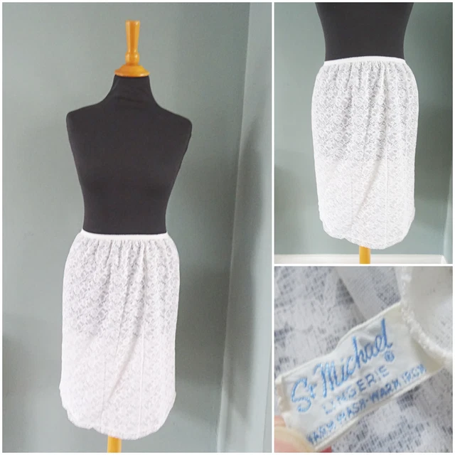 VINTAGE HALF SLIP Petticoat 1960s St Michael White Nylon Lace Ladies 40