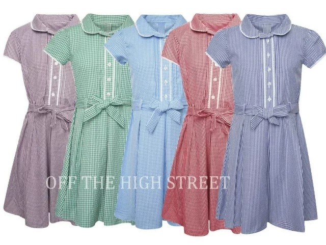 Girls School Gingham Dress Cotton Blend School Pleated Summer Dress Check