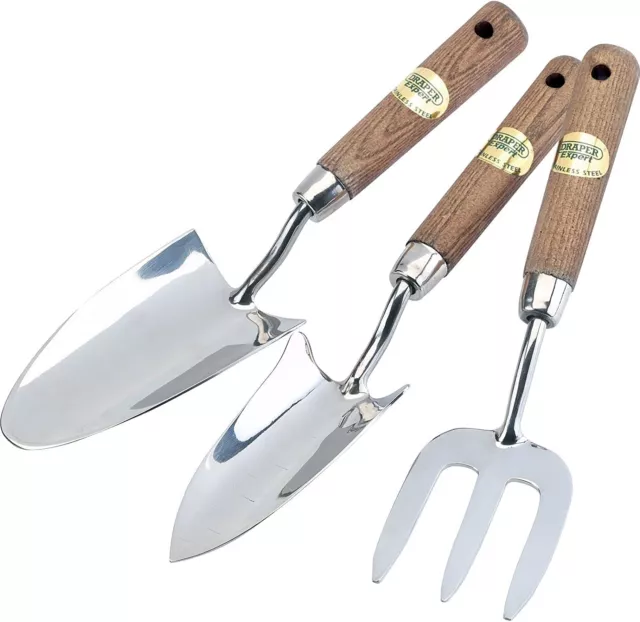 DRAPER 09565 - Stainless Steel Hand Fork and Trowels Set with Ash Handles (3