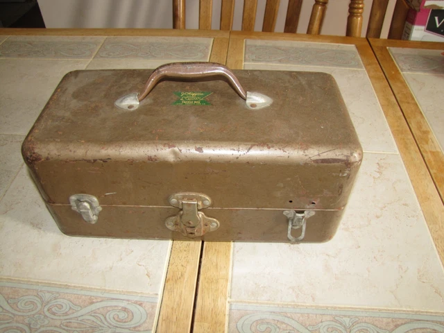 Boîte De Pêche Vintage JC Higgins – Métal, Marron, 2 Plateaux, USA, Sears Roebuck