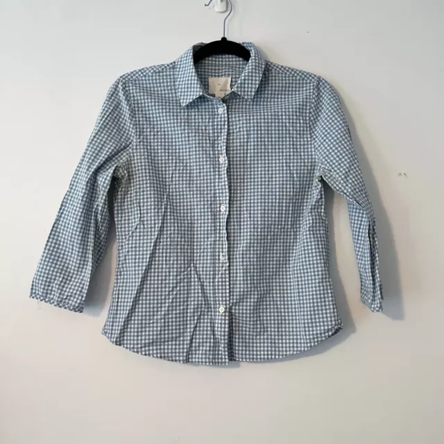 Band Of Outsiders Wimens Boy Shirt Size 2 Medium Blue Gingham 3/4 Sleeves